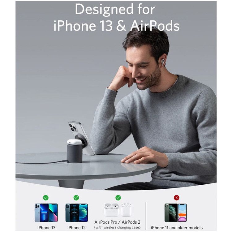 شارژر بیسیم 7.5 وات انکر مدل B2568 به همراه شارژر دیواری 20 وات انکر و کابل USB-C به USB-C
