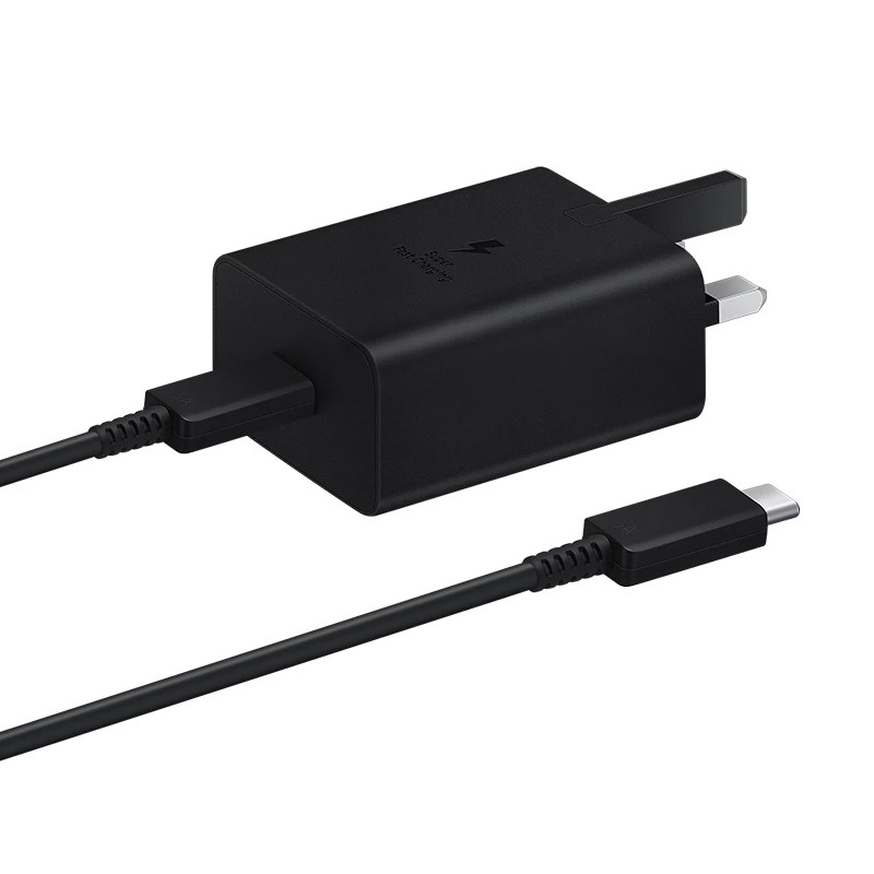 شارژر دیواری 45 وات سامسونگ مدل EP-T4511، اتصال سه پین، درگاه خروجی USB-C، به همراه کابل USB-C، دارای قابلیت شارژ سریع، تکنولوژی شارژ PD 3.0