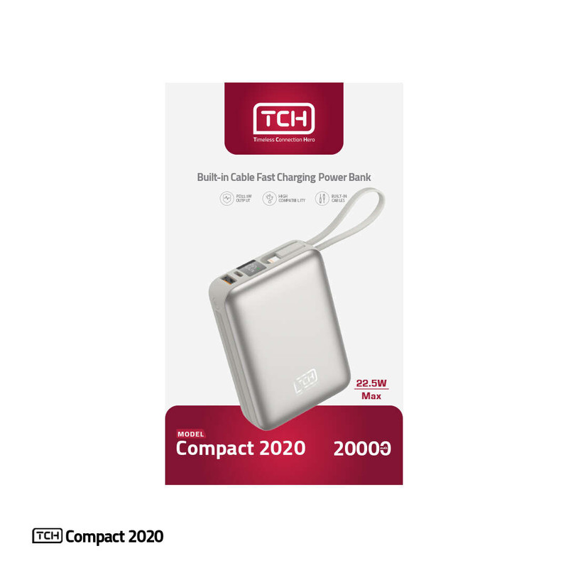 پاوربانک 22.5 وات تی سی اچ مدل Compact 2020 ظرفیت 20000 میلیآمپرساعت به همراه 2 عدد کابل USB-C / لایتنینگ