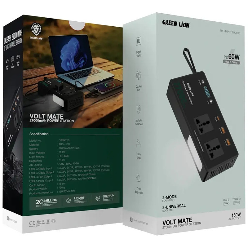 پاور استیشن گرین لاین مدل GNVTMTE27PBBK ظرفیت 27000 میلی آمپر ساعت